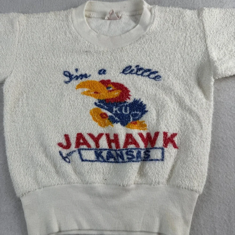 Vintage Champion Kids Kansas Jayhawks Terry Cloth Sweatshirt White Size 2 KU